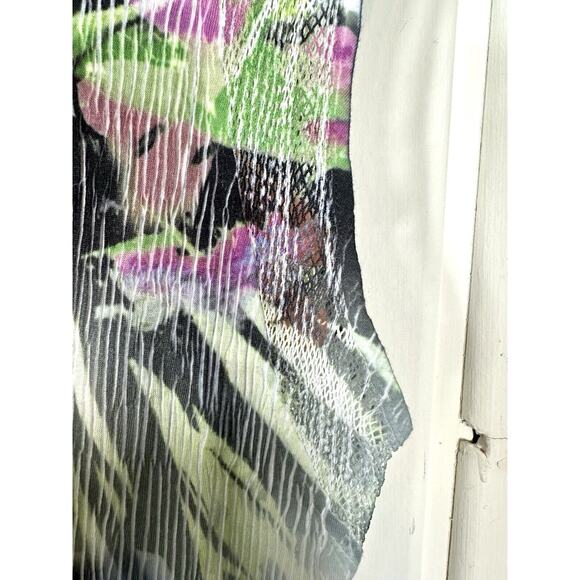 KOMAROV Sleeveless Crinkle Mini Dress S Green Blue Charmeuse Modest Fairy artsy - Picture 8 of 12